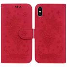 For iPhone XS Max Butterfly Rose Embossed Leather Phone Case(Red) - 1