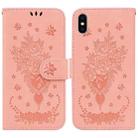 For iPhone XS Max Butterfly Rose Embossed Leather Phone Case(Pink) - 1