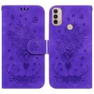 For Motorola Moto E20 / E30 / E40 Butterfly Rose Embossed Leather Phone Case(Purple) - 1