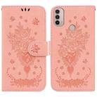 For Motorola Moto E20 / E30 / E40 Butterfly Rose Embossed Leather Phone Case(Pink) - 1