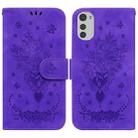 For Motorola Moto E32 Butterfly Rose Embossed Leather Phone Case(Purple) - 1