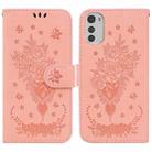 For Motorola Moto E32 Butterfly Rose Embossed Leather Phone Case(Pink) - 1