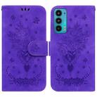 For Motorola Edge 20 Butterfly Rose Embossed Leather Phone Case(Purple) - 1