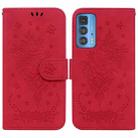 For Motorola Edge 20 Pro Butterfly Rose Embossed Leather Phone Case(Red) - 1