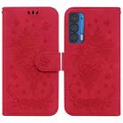 For Motorola Edge 2021 Butterfly Rose Embossed Leather Phone Case(Red) - 1