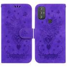 For Motorola Moto G Power 2022 Butterfly Rose Embossed Leather Phone Case(Purple) - 1