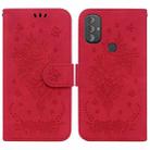 For Motorola Moto G Pure Butterfly Rose Embossed Leather Phone Case(Red) - 1