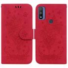 For Motorola Moto G9 Play / E7 Plus Butterfly Rose Embossed Leather Phone Case(Red) - 1