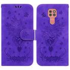 For Motorola Moto G9 Plus Butterfly Rose Embossed Leather Phone Case(Purple) - 1