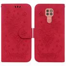 For Motorola Moto G9 Plus Butterfly Rose Embossed Leather Phone Case(Red) - 1