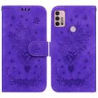 For Motorola Moto G31 / G41 Butterfly Rose Embossed Leather Phone Case(Purple) - 1