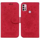 For Motorola Moto G31 / G41 Butterfly Rose Embossed Leather Phone Case(Red) - 1