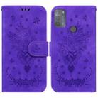 For Motorola Moto G50 Butterfly Rose Embossed Leather Phone Case(Purple) - 1