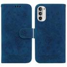 For Motorola Moto G52 Butterfly Rose Embossed Leather Phone Case(Blue) - 1