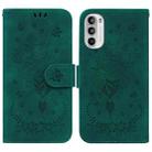 For Motorola Moto G52 Butterfly Rose Embossed Leather Phone Case(Green) - 1