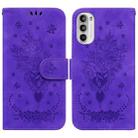 For Motorola Moto G52 Butterfly Rose Embossed Leather Phone Case(Purple) - 1