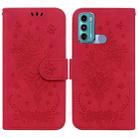 For Motorola Moto G60 / G40 Fusion Butterfly Rose Embossed Leather Phone Case(Red) - 1