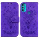 For Motorola Moto G71 Butterfly Rose Embossed Leather Phone Case(Purple) - 1