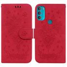 For Motorola Moto G71 Butterfly Rose Embossed Leather Phone Case(Red) - 1