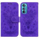 For Motorola Edge 30 Butterfly Rose Embossed Leather Phone Case(Purple) - 1