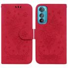 For Motorola Edge 30 Butterfly Rose Embossed Leather Phone Case(Red) - 1