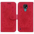 For Motorola Moto E7 Butterfly Rose Embossed Leather Phone Case(Red) - 1