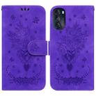 For Motorola Moto G 2022 Butterfly Rose Embossed Leather Phone Case(Purple) - 1