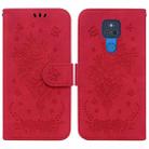 For Motorola Moto G Play 2021 Butterfly Rose Embossed Leather Phone Case(Red) - 1