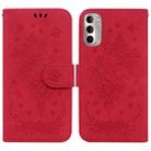 For Motorola Moto G Stylus 4G 2022 Butterfly Rose Embossed Leather Phone Case(Red) - 1