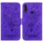 For Motorola Moto G8 Power Lite Butterfly Rose Embossed Leather Phone Case(Purple) - 1