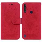 For Motorola Moto G8 Power Lite Butterfly Rose Embossed Leather Phone Case(Red) - 1