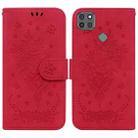 For Motorola Moto G9 Power Butterfly Rose Embossed Leather Phone Case(Red) - 1