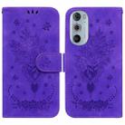 For Motorola Edge+ 2022 / Edge 30 Pro Butterfly Rose Embossed Leather Phone Case(Purple) - 1