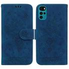 For Motorola Moto G22 Butterfly Rose Embossed Leather Phone Case(Blue) - 1