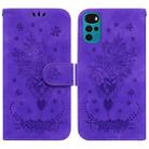 For Motorola Moto G22 Butterfly Rose Embossed Leather Phone Case(Purple) - 1