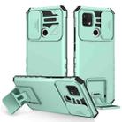 For OPPO A15 Stereoscopic Holder Sliding Camshield Phone Case(Light Blue) - 1