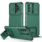 For OPPO A16 Stereoscopic Holder Sliding Camshield Phone Case(Dark Green) - 1