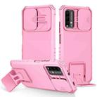 For Xiaomi Poco M3 / Redmi Note 9 4G Stereoscopic Holder Sliding Camshield Phone Case(Pink) - 1