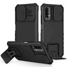 For Xiaomi Poco M3 / Redmi Note 9 4G Stereoscopic Holder Sliding Camshield Phone Case(Black) - 1