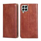 For Samsung Galaxy M33 5G Gloss Oil Solid Color Magnetic Flip Leather Phone Case(Brown) - 1