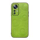 For Xiaomi 12 Pro Sunflower Pattern PU Shockproof Phone Case(Light Green) - 1