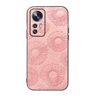 For Xiaomi 12 / 12X Sunflower Pattern PU Shockproof Phone Case(Pink) - 1