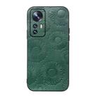 For Xiaomi 12 / 12X Sunflower Pattern PU Shockproof Phone Case(Green) - 1