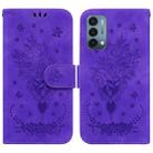 For OnePlus Nord N200 5G Butterfly Rose Embossed Leather Phone Case(Purple) - 1