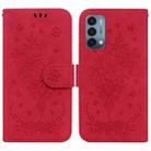For OnePlus Nord N200 5G Butterfly Rose Embossed Leather Phone Case(Red) - 1
