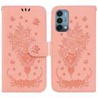 For OnePlus Nord N200 5G Butterfly Rose Embossed Leather Phone Case(Pink) - 1