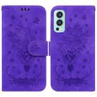 For OnePlus Nord 2 5G Butterfly Rose Embossed Leather Phone Case(Purple) - 1