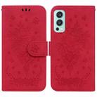 For OnePlus Nord 2 5G Butterfly Rose Embossed Leather Phone Case(Red) - 1