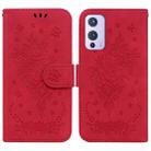 For OnePlus 9 US & EU Version Butterfly Rose Embossed Leather Phone Case(Red) - 1