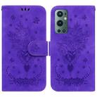 For OnePlus 9 Pro Butterfly Rose Embossed Leather Phone Case(Purple) - 1